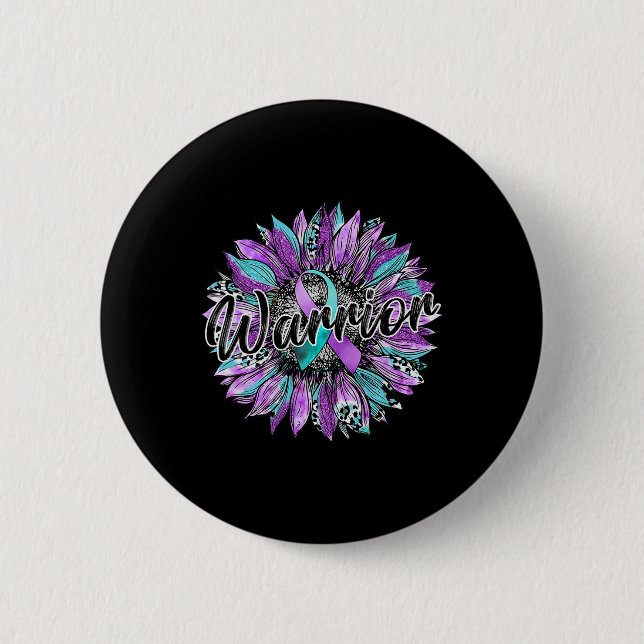 Leopard Sunflower Warrior Teal And Purple Suicide  Button (Front)