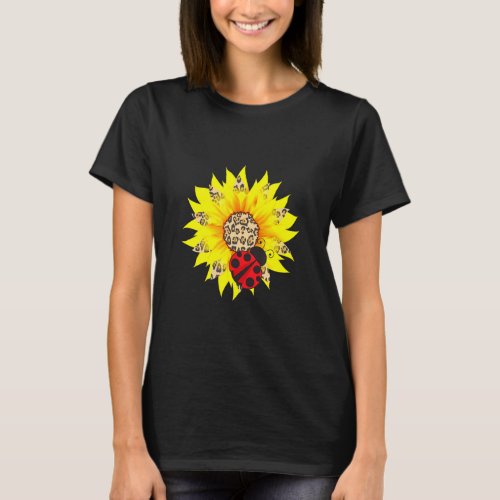 Leopard Sunflower With Ladybug  T_Shirt