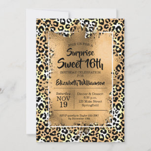 Leopard Sweet 16th Birthday Party Invitations
