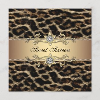 Leopard Sweet Sixteen Birthday Party Invitation by decembermorning at Zazzle
