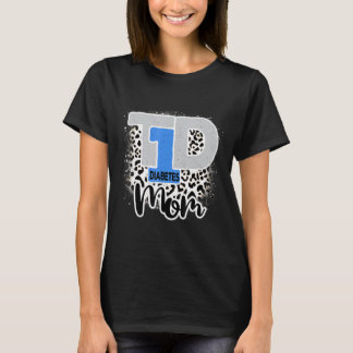 Leopard T1d Diabetes Mom Blue Ribbon Diabetes Awar T-Shirt