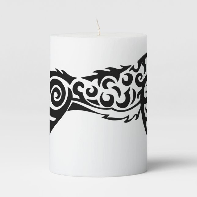 Leopard Tattoo Style Design Black White Design Pillar Candle (Front)