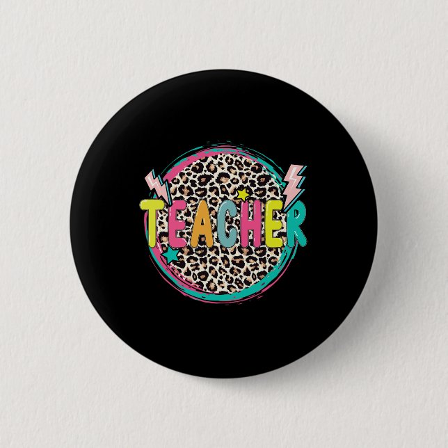 Leopard Teacher Happy First Day Of School Teacher  Button (Front)