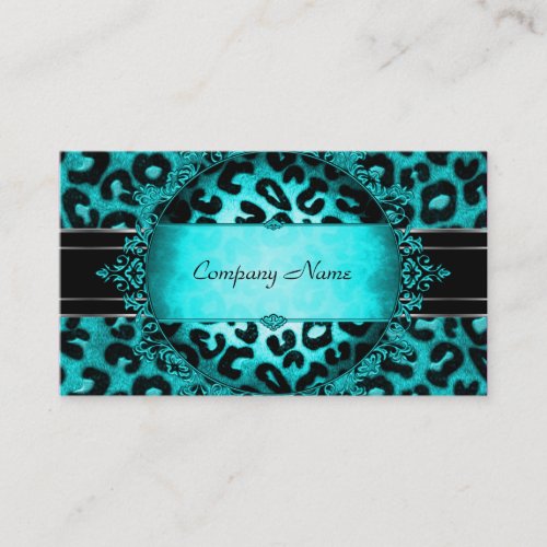 Leopard Teal Blue Black Boutique Card Elegant Business Card Template