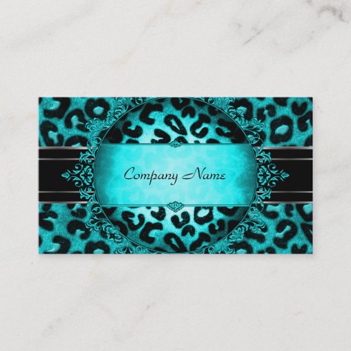 Customizable Leopard Teal Blue Black Boutique Card Elegant Business Card Template