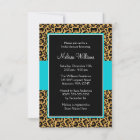 Leopard Teal Blue Bridal Shower Invitations