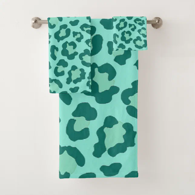 Leopard teal print bath towel set Zazzle