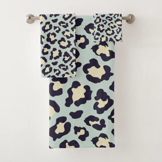 Leopard teal print bath towel set Zazzle