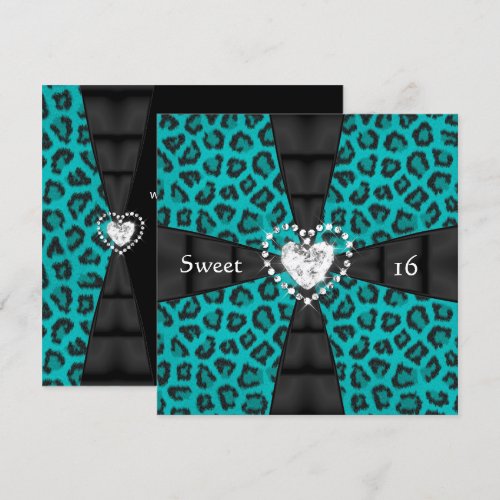 Leopard Teal Sweet 16 Sixteen Birthday Party Invite