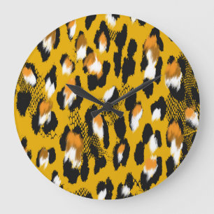 Leopard Texture Animal Print Background Large Clock