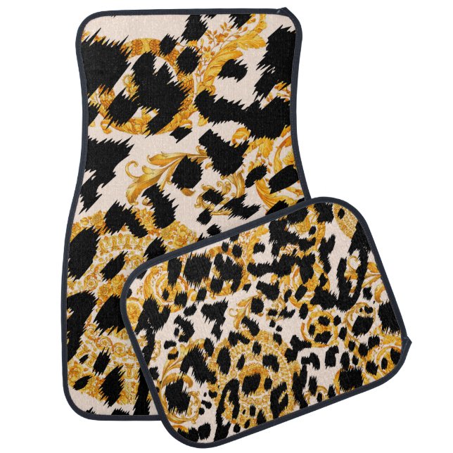 Leopard texture: gold baroque pattern. car floor mat (Set)