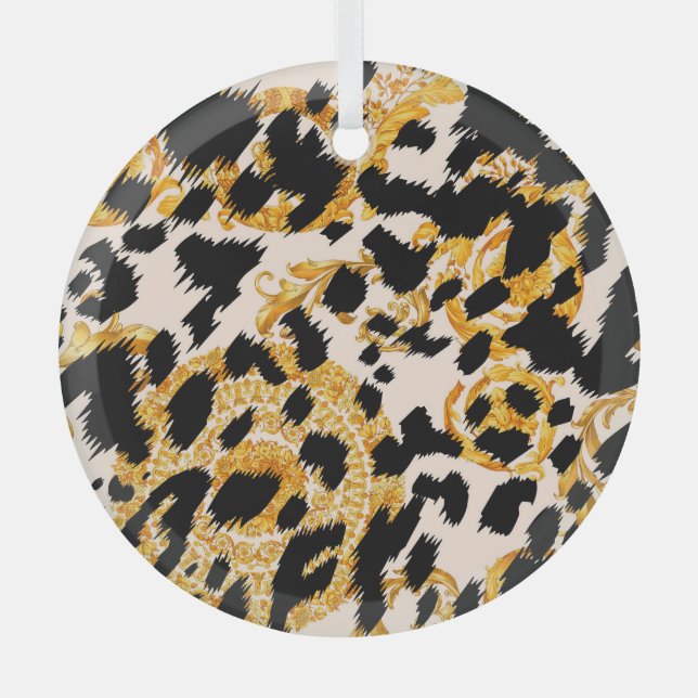 Leopard texture: gold baroque pattern. glass ornament (Front)