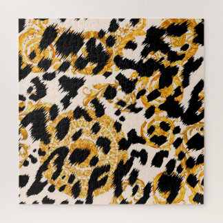 Leopard texture: gold baroque pattern. jigsaw puzzle