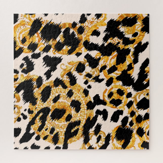Leopard texture: gold baroque pattern. jigsaw puzzle (Vertical)