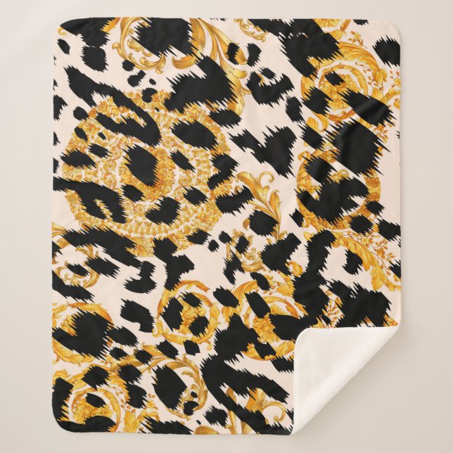 Leopard texture: gold baroque pattern. sherpa blanket (Front)