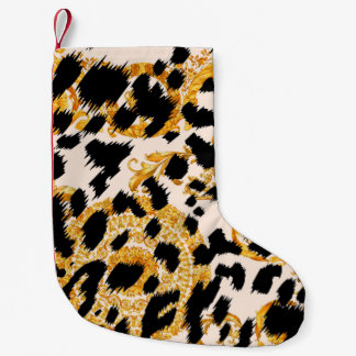 Leopard texture: gold baroque pattern. small christmas stocking