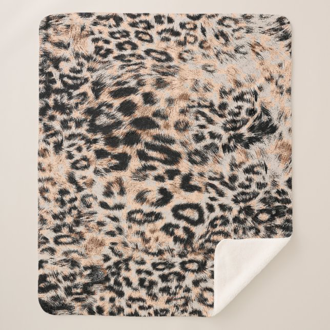 Leopard texture, leopard animal print pattern sherpa blanket (Front)