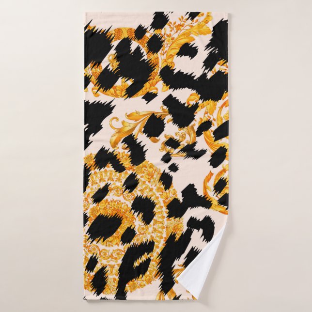 Leopard texture with gold baroque pattern bath towel (Bath Towel)