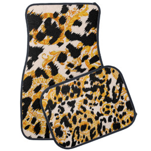 Leopard texture with gold baroque pattern car floor mat