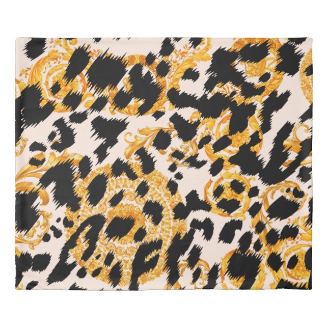 Leopard texture with gold baroque pattern duvet cover (Front)