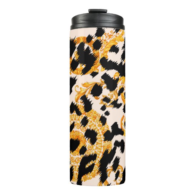 Leopard texture with gold baroque pattern thermal tumbler (Front)