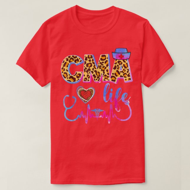 Leopard Tie Dye CMA Life Stethoscope Leopard Nurse T-Shirt (Design Front)