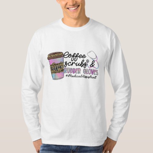 Leopard Tie Dye Coffee Scrubs Gloves Medical Assis T_Shirt