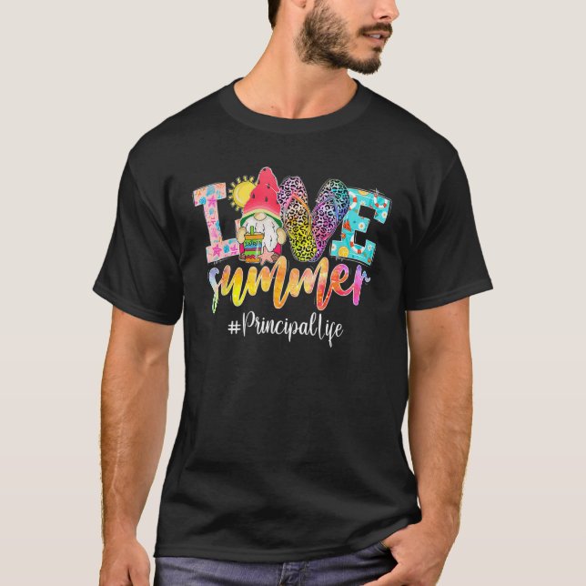 Leopard Tie Dye Love Principal Life Gnome Summer V T-Shirt (Front)