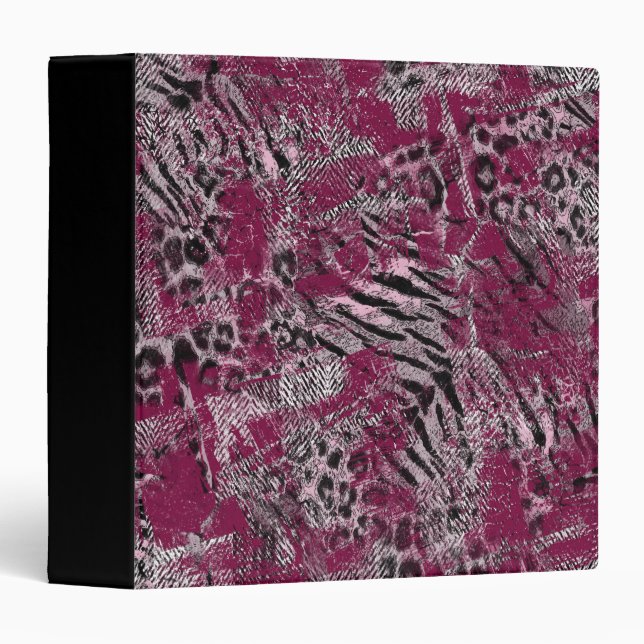 Leopard tiger grey maroon spotted 3 ring binder (Front/Spine)
