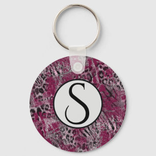 Leopard tiger grey maroon spotted keychain