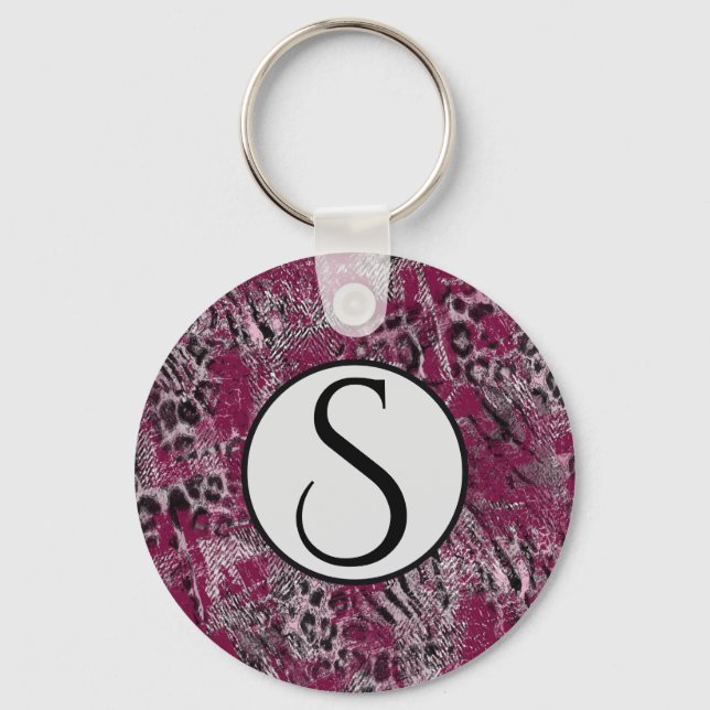 Leopard tiger grey maroon spotted keychain (Front)