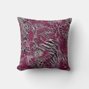 Leopard tiger grey maroon spotted throw pillow