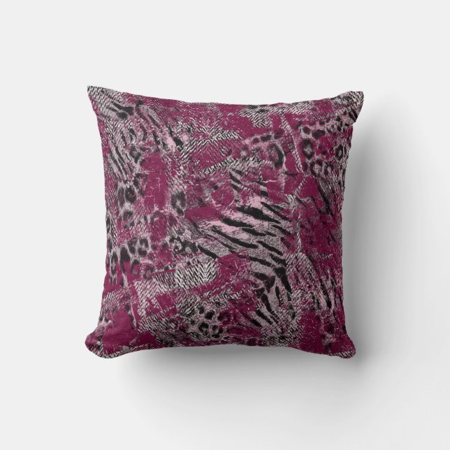 Leopard tiger grey maroon spotted throw pillow (Front)