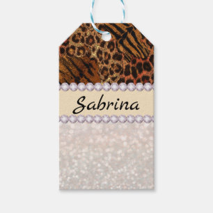 leopard tiger skin pink diamond glitter crystals gift tags