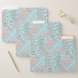 Leopard ,tiger, skin, spotted, striped, Turquoise, File Folder