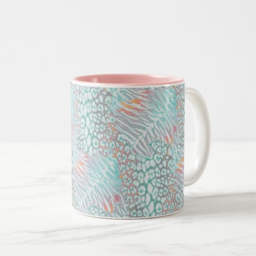 Leopard tiger skin spotted striped Turquoise Two_Tone Coffee Mug