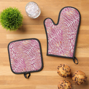 Leopard tiger skin trendy oven mitt & pot holder set