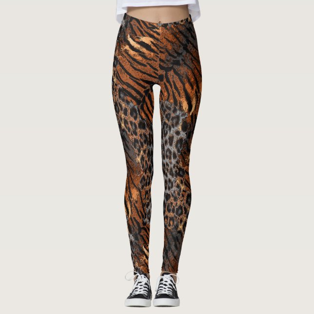 Leopard tiger skin trendy spotted striped cat leggings (Front)