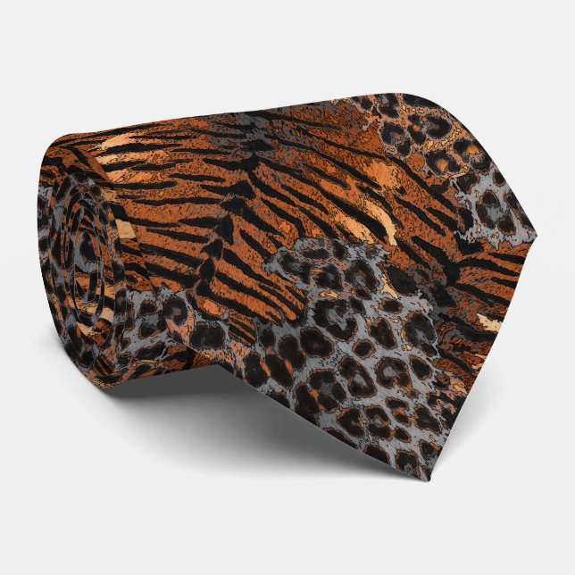 Leopard tiger skin trendy spotted striped cat neck tie (Rolled)