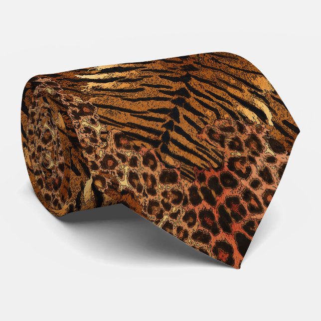 Leopard tiger skin trendy spotted striped cat neck tie (Rolled)
