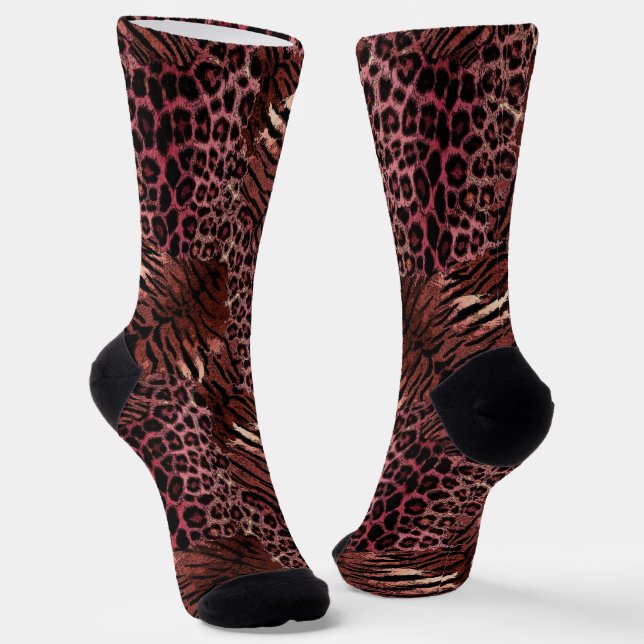 Leopard tiger skin trendy spotted striped cat socks (Angled)
