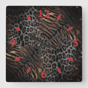 Leopard tiger skin trendy square wall clock