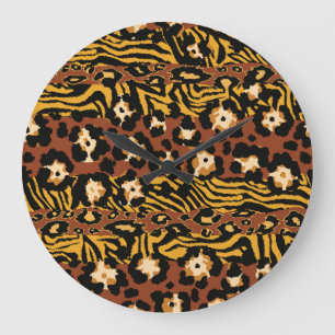 Leopard, tiger skins, wild pattern. large clock