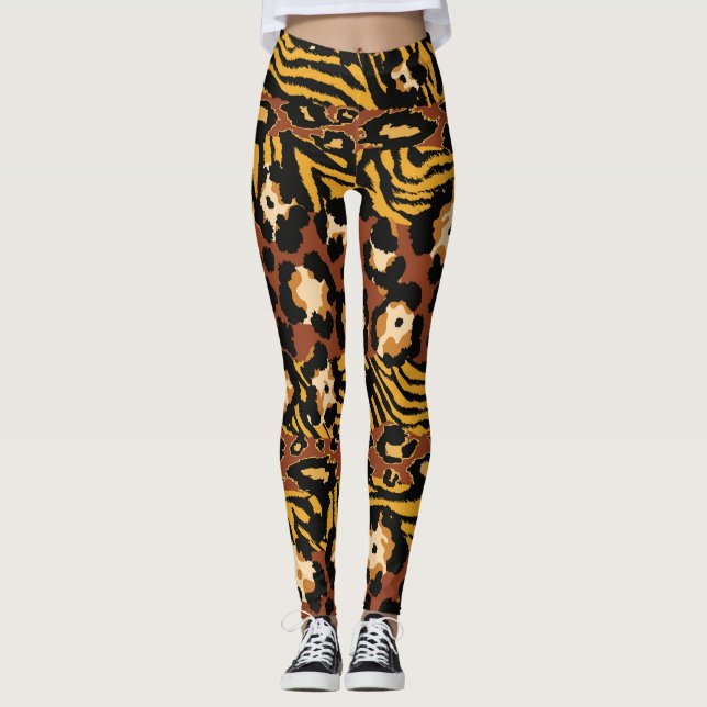 Leopard, tiger skins, wild pattern. leggings (Front)