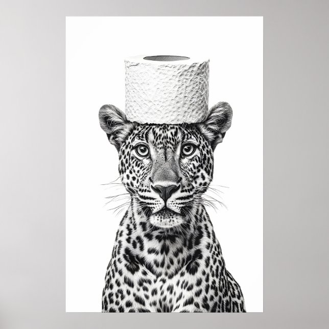 Leopard Toilet Paper Roll Funny Bathroom Art Print (Front)