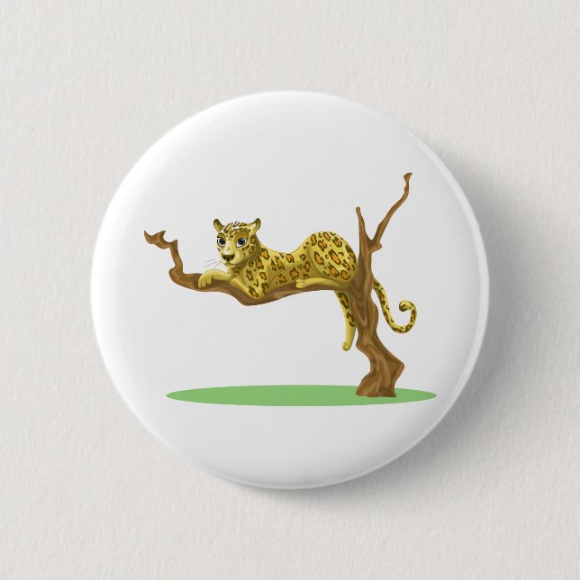 Leopard Tree Sitting Jungle Woods Environment Button (Front)