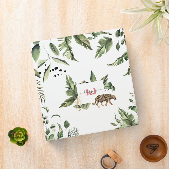 Leopard Tropical Greenery Personalized 3 Ring Binder (In Situ)