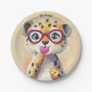 Leopard Valentine's Day Heart Badge - Kids School  Paper Plates