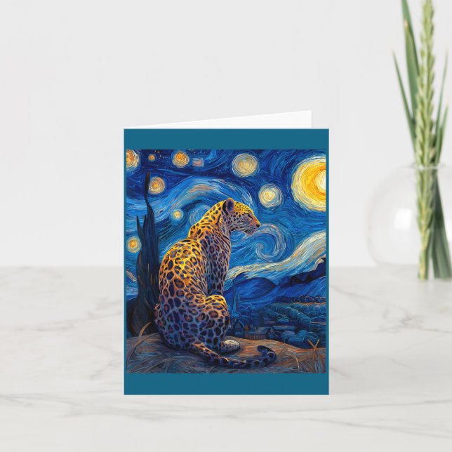 Leopard - Van Gogh Style Starry Night Funny Graphi Card (Front)