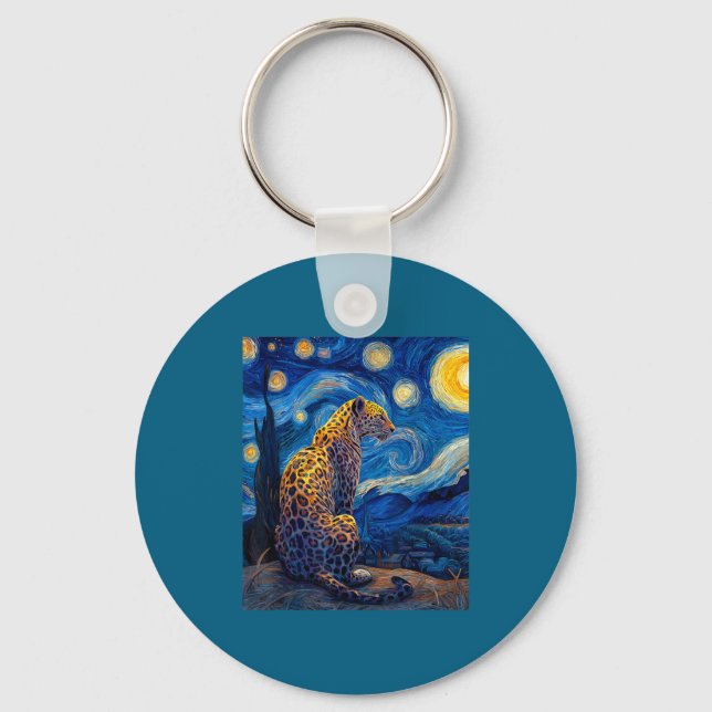 Leopard - Van Gogh Style Starry Night Funny Graphi Keychain (Front)